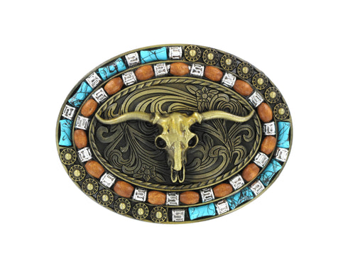 GOLD LONG HORN WESTERN BUCKLE