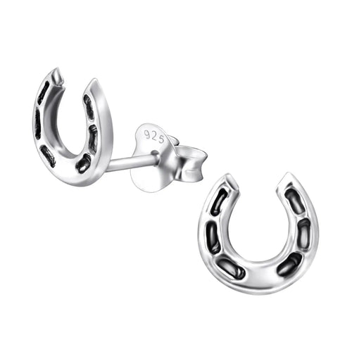 Silver Horseshoe Stud Earrings Oxidized