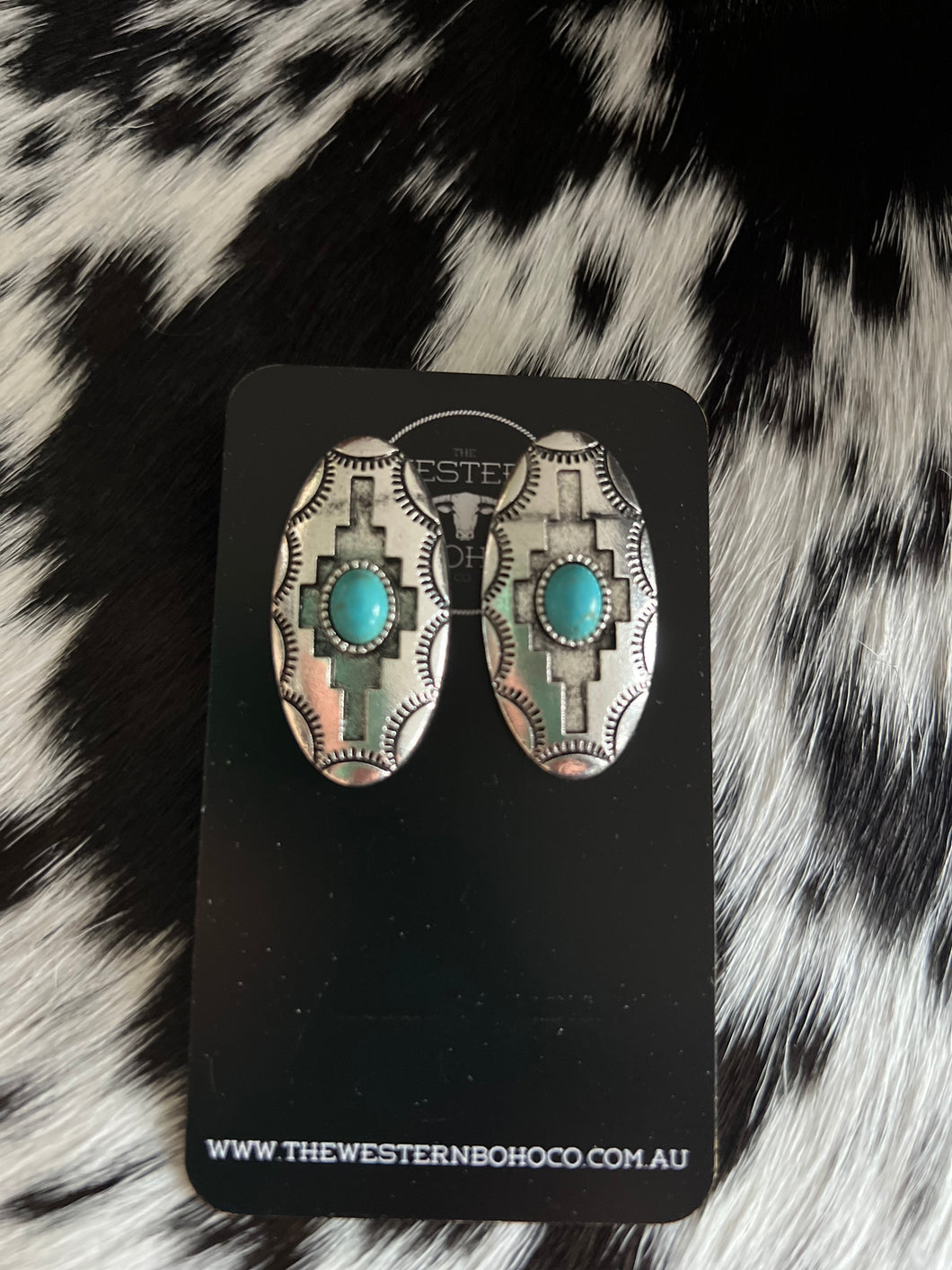 Oval Turquoise Aztec Studs