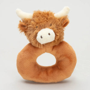 PRE-ORDER Horny Highland Brown Cow Baby Plush Rattle - 10cm