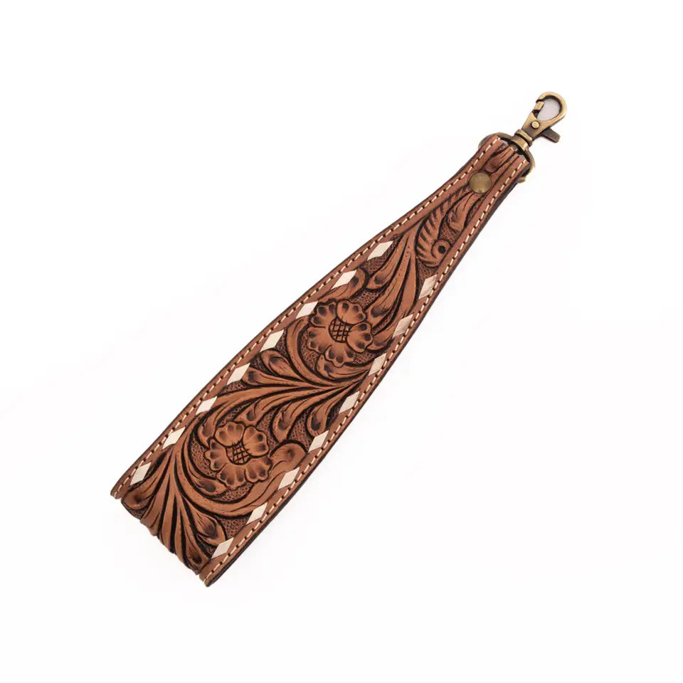 Tooling Leather Wristlet - Brown