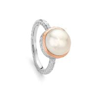 SS PEARL RING ROSE GOLD TRIM - Size 9