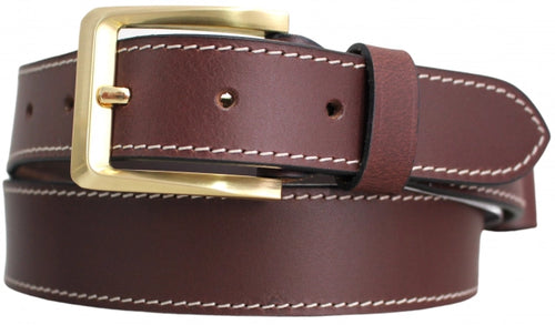 Quality Full Grain Leather Belt Brown with Nikcle Silver Buckle (Width 35mm)