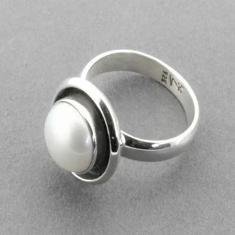 Double Bezel Silver Ring with 10mm Pearl SIZE 9