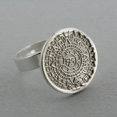 Mayan Calendar Ring - Sterling Silver Adjustable