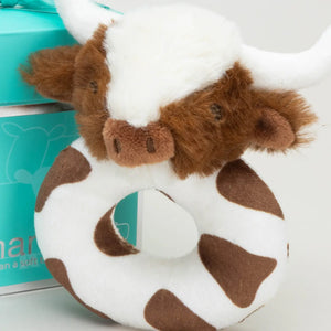 PRE-ORDER Texas Longhorn Highland Brown Cow Baby Plush Rattle 10cm