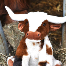 Load image into Gallery viewer, PRE-ORDER Texas Longhorn Highland Cream Large Brown Cow Soft Toy -30cm