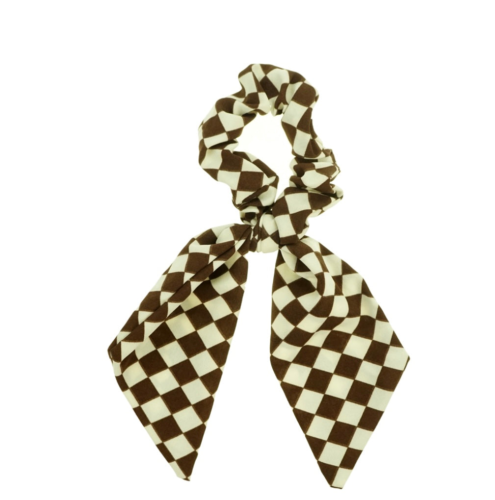 Brown Check Ribbon Scrunchie