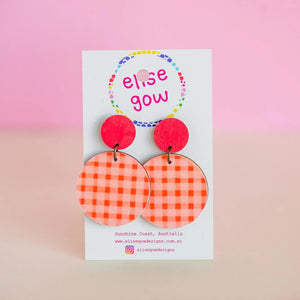 Go Gaga For Gingham - Handmade Earrings - Peach & Tangerine