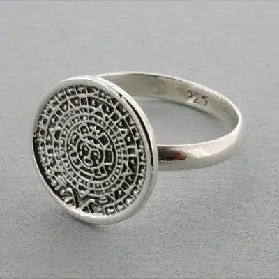 Mayan Calendar Disc Ring - Sterling Silver SIZE 6