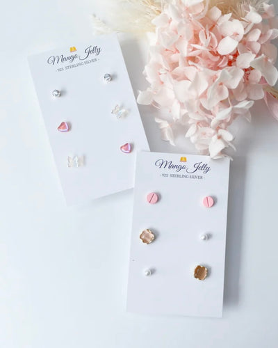 Sterling Sliver Petite Studs 6 Pairs MEGA collection Pink