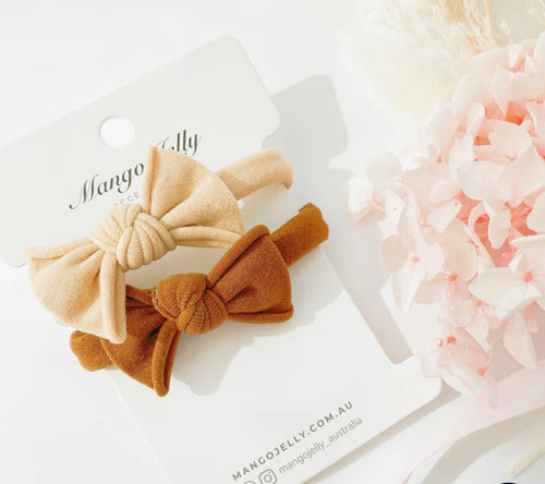 One-piece Bow Hair ties - milk tea (2pcs set)