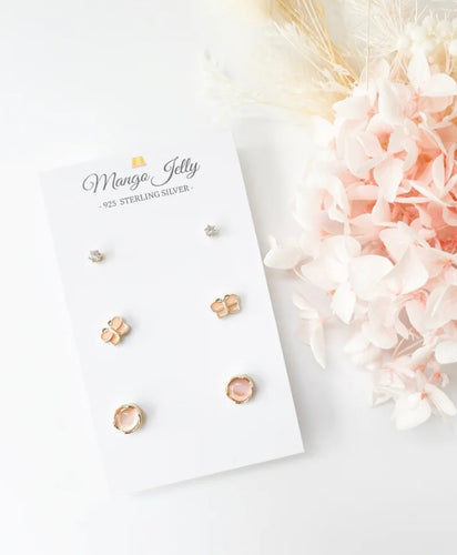 Sterling Sliver Petite Studs 3 Pairs Peach Butterfly