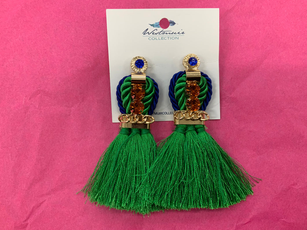 Green/ Royal Blue Tassel Earrings