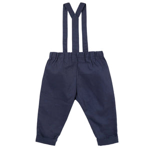 FINLEY LINEN SUSPENDER PANTS - NAVY